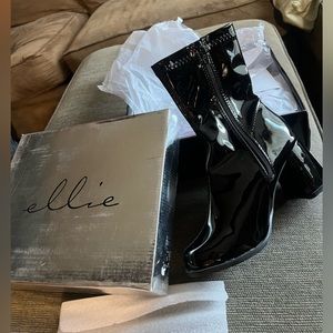 NIB Dolls Kill x ELLIE SHOES Black Patent Short Gogo Boots Heels Size US 7 Women